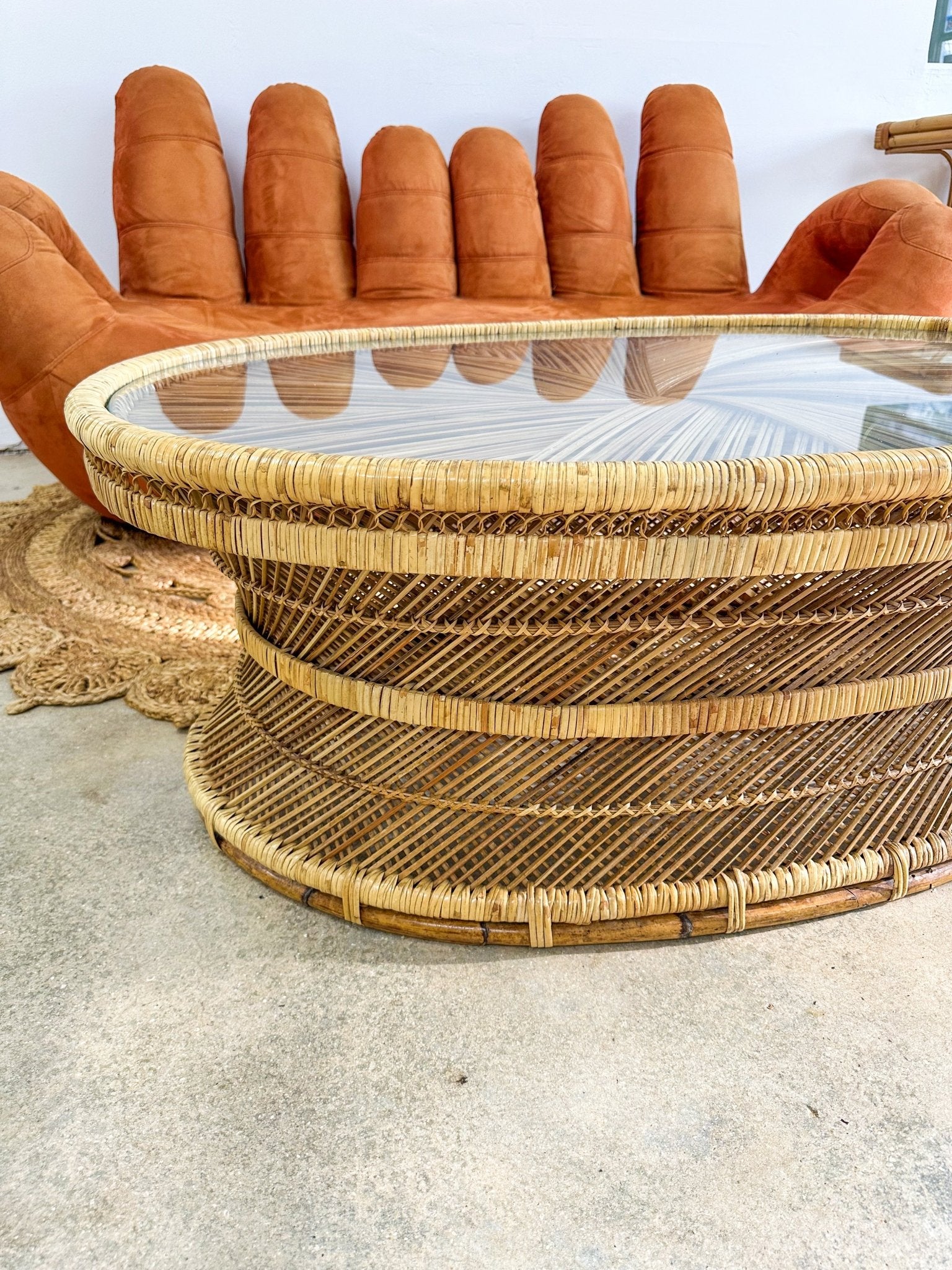 センターテーブル・ローテーブル Old Rattan Coffee Table Japanese Rattan Coffee Table, Vintage Floor Tables Low Table
