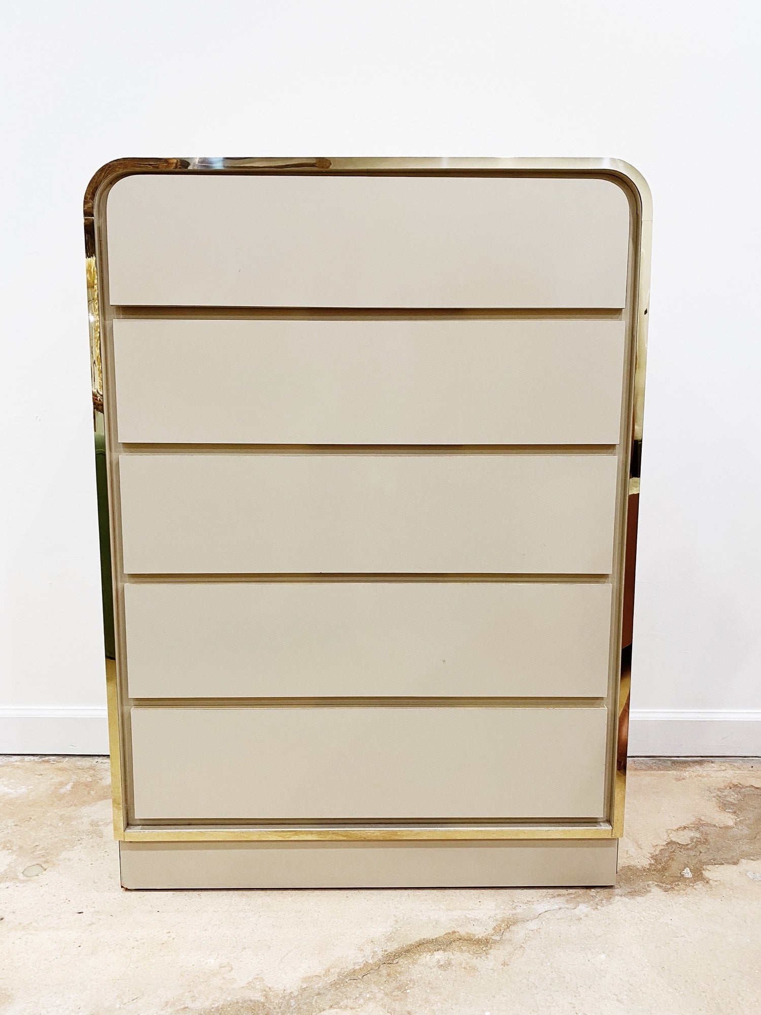 Waterfall Creme Laminate Tallboy Dresser – Rehaus