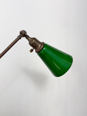 Green Glass + Brass Bankers Floor Lamp