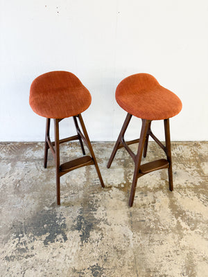Scandinavian Teak Swivel Barstools, Erik Buch (x2)