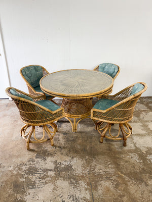 Sunburst Rattan Dining Table + Chairs