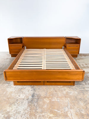 Danish Modern Teak Platform Bed + Nightstands, Queen