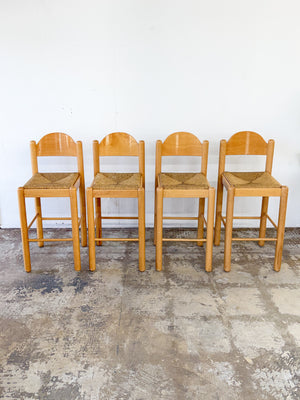 Italian Wood + Rush Barstools (x4)