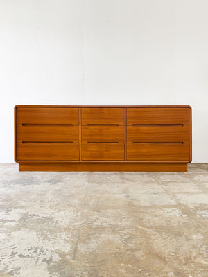 Danish Modern 9-Drawer Teak Lowboy Dresser