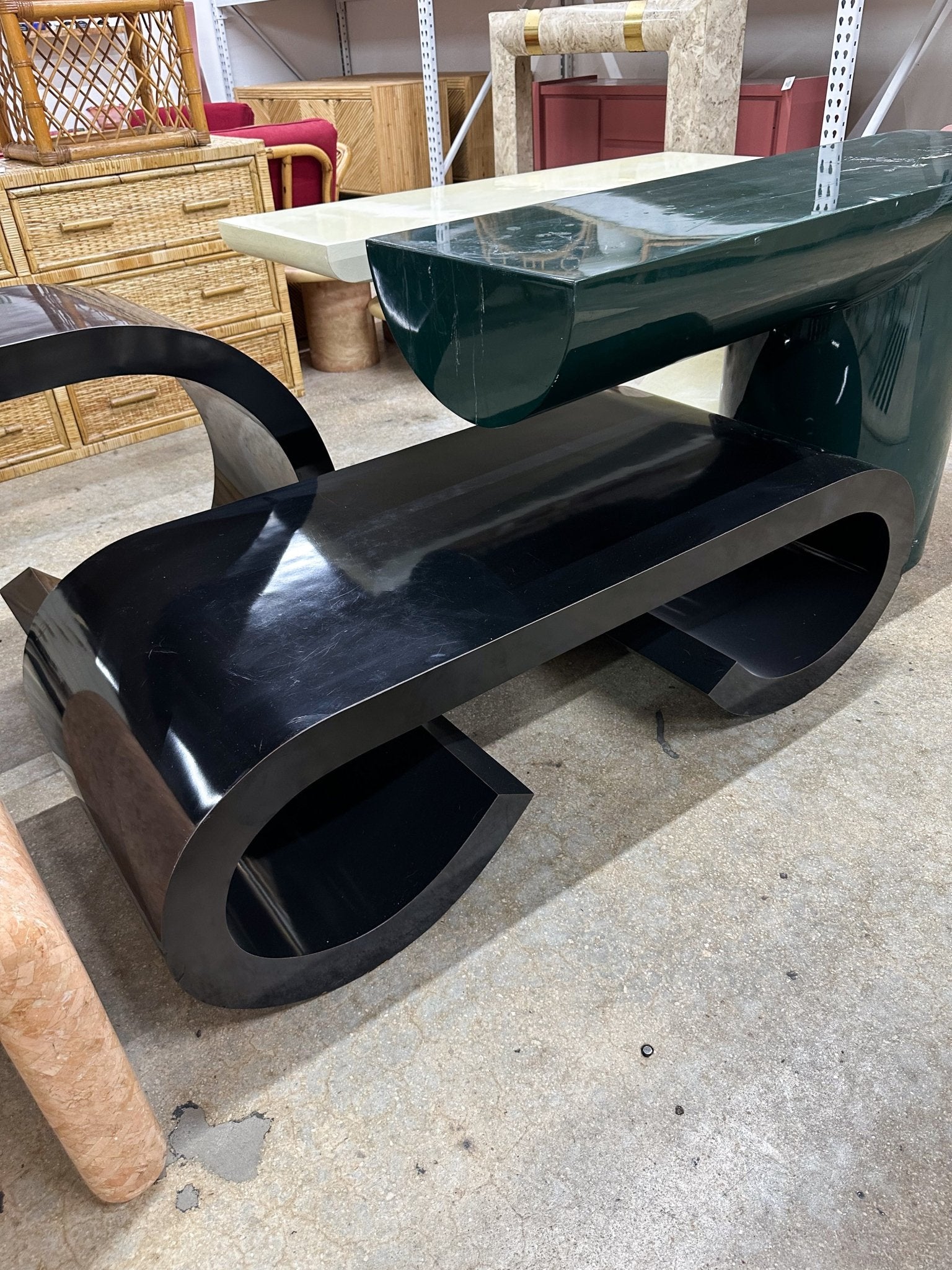 Black Laminate Waterfall / Scroll Coffee Table - Rehaus