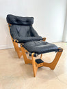Black Leather Luna Lounge Chair & Ottoman - Rehaus