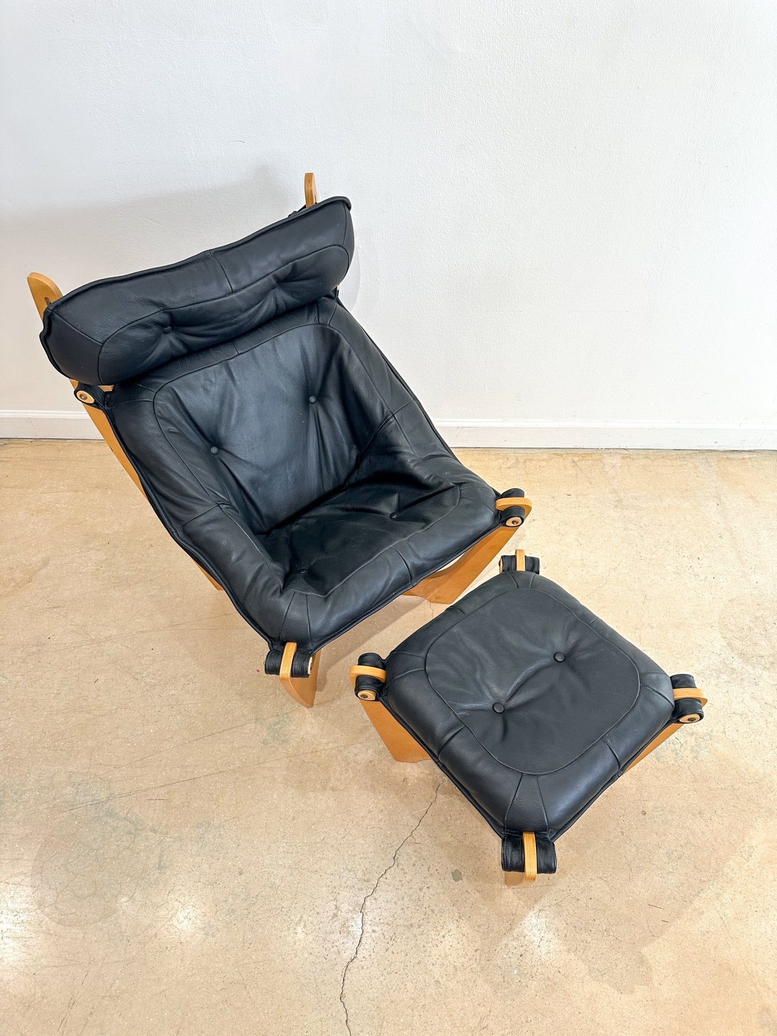 Black Leather Luna Lounge Chair & Ottoman - Rehaus