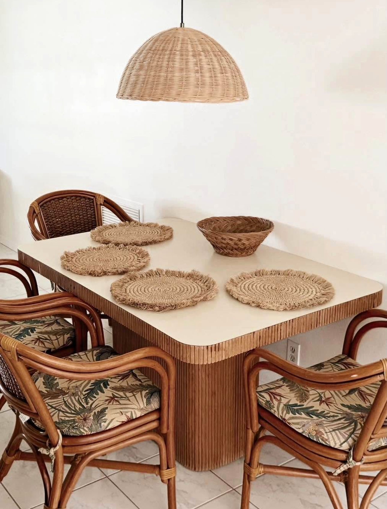 Boho Reeded Wood + Laminate Dining Table - Rehaus