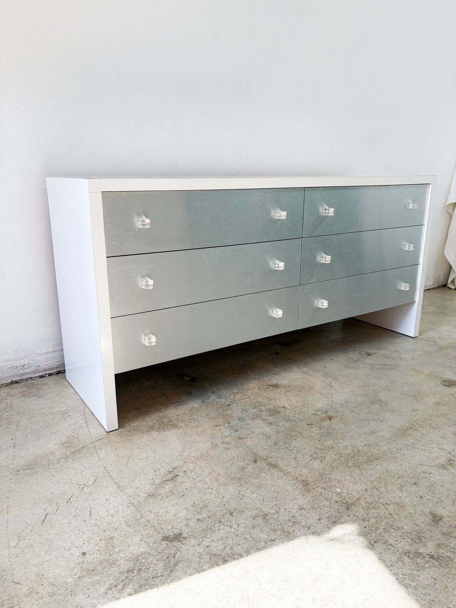 Brushed Chrome + White Lowboy Dresser - Rehaus