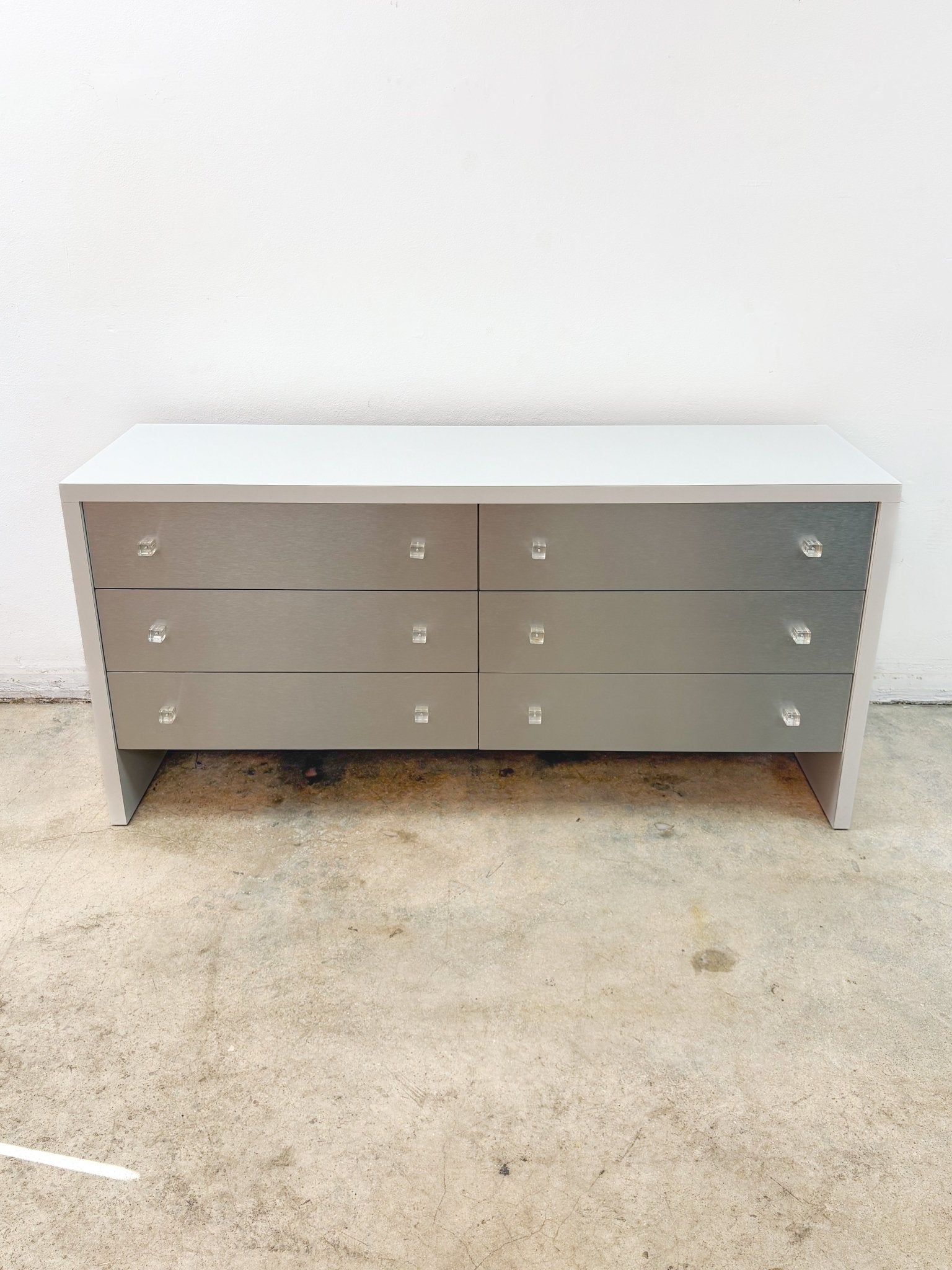 Brushed Chrome + White Lowboy Dresser - Rehaus