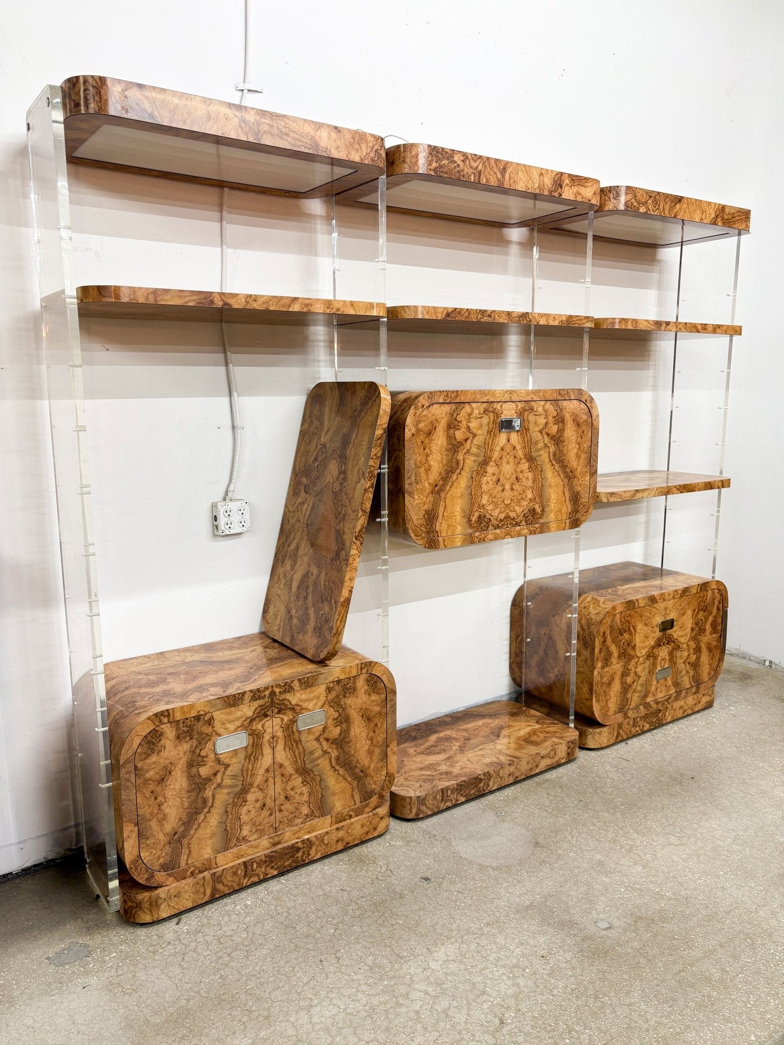Burl + Acrylic Modular Shelving Unit - Rehaus