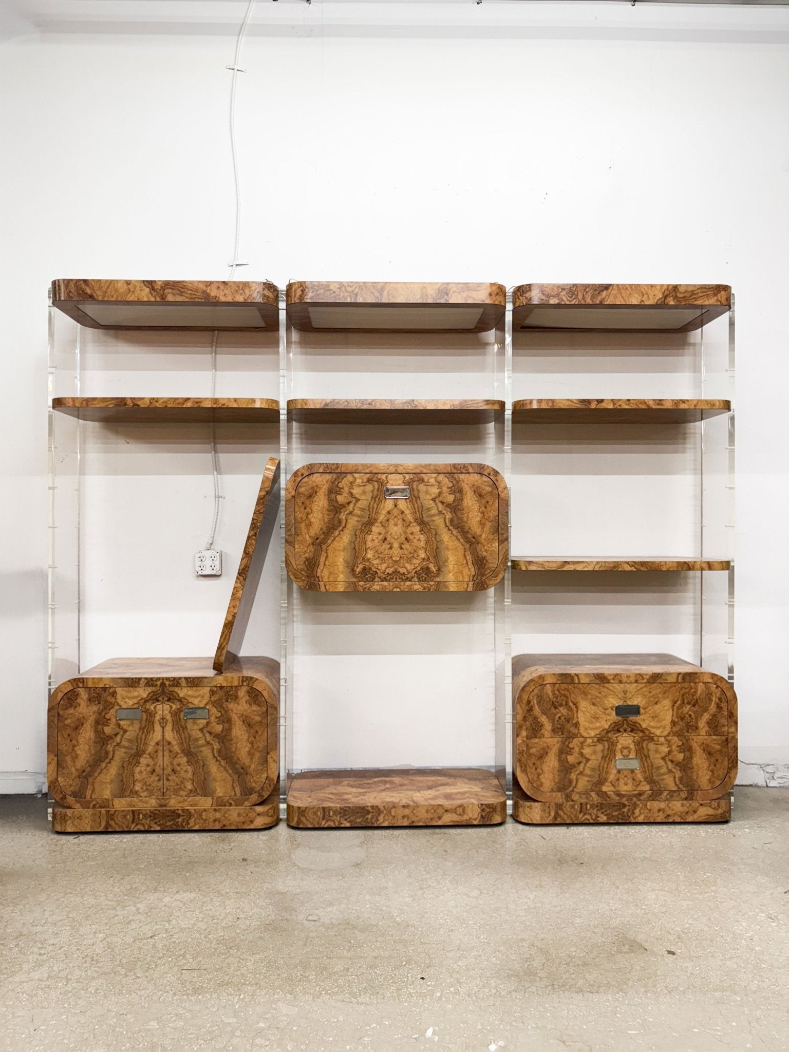 Burl + Acrylic Modular Shelving Unit - Rehaus