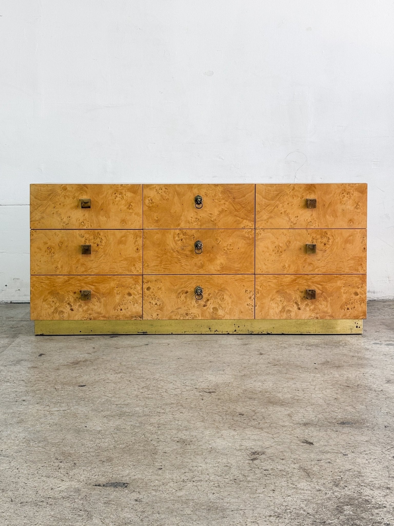 Burlwood + Brass Baughman - style Dresser, Founders - Rehaus