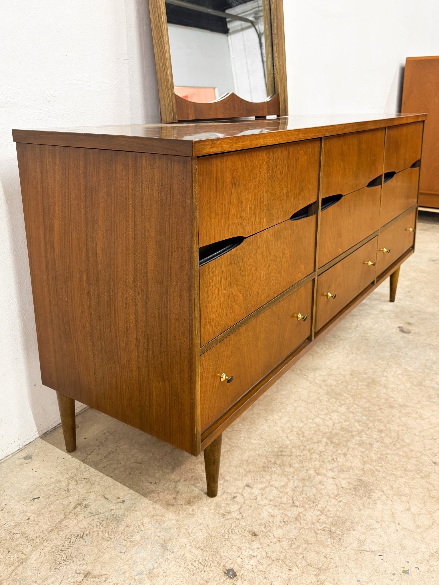 Cutout Drawer Lowboy Dresser & Mirror, Bassett - Rehaus