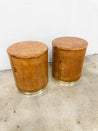 Cylindrical Burl Wood + Brass Side Tables - Rehaus