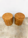 Cylindrical Burl Wood + Brass Side Tables - Rehaus