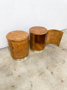 Cylindrical Burl Wood + Brass Side Tables - Rehaus