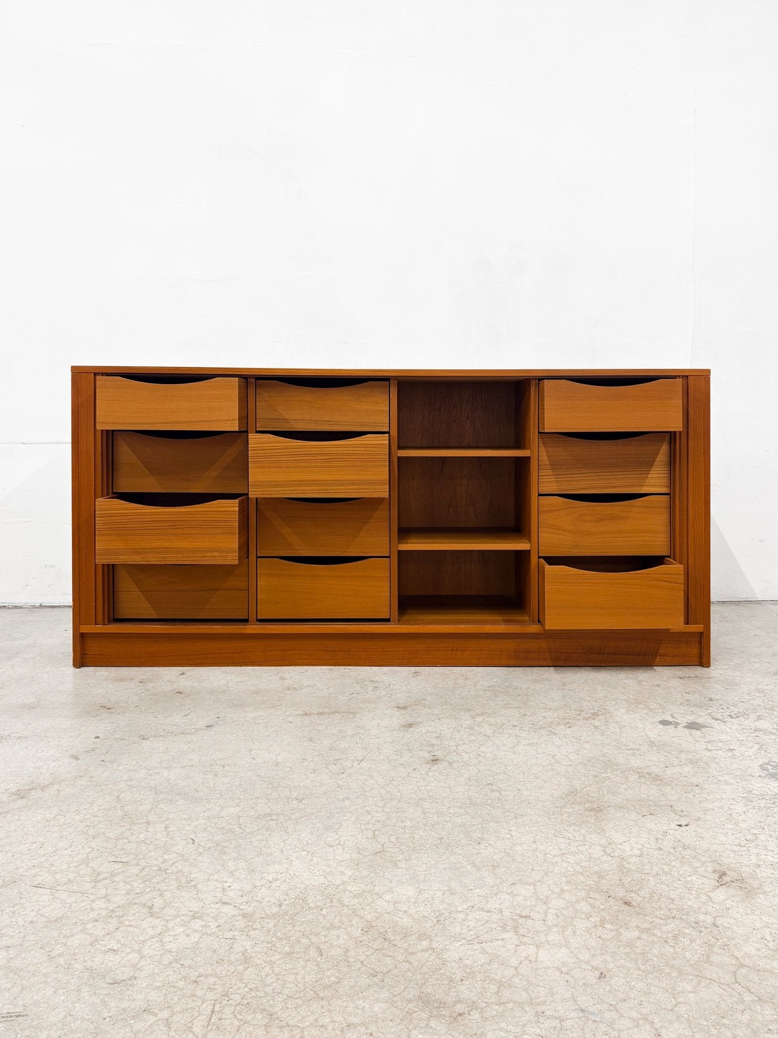 Danish 12 - Drawer Tambour Lowboy Dresser, Dyrlund - Rehaus