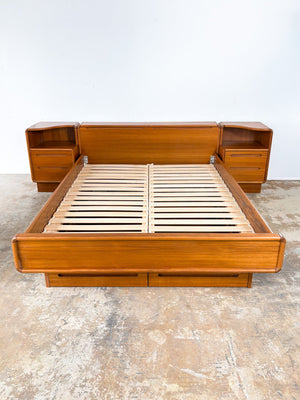 Danish Modern Teak Platform Bed + Nightstands, Queen