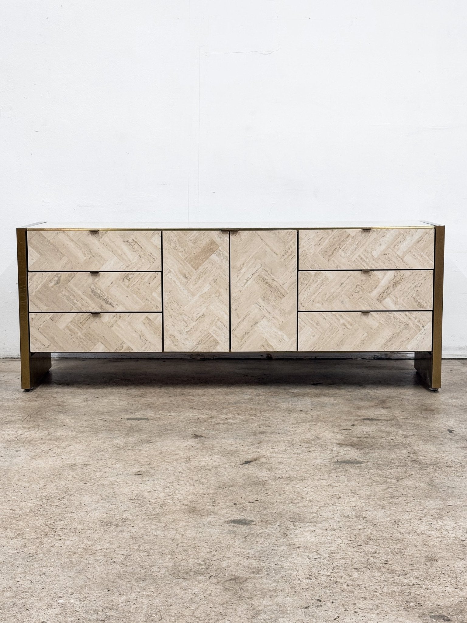 Ello Travertine + Brushed Brass Credenza - Rehaus