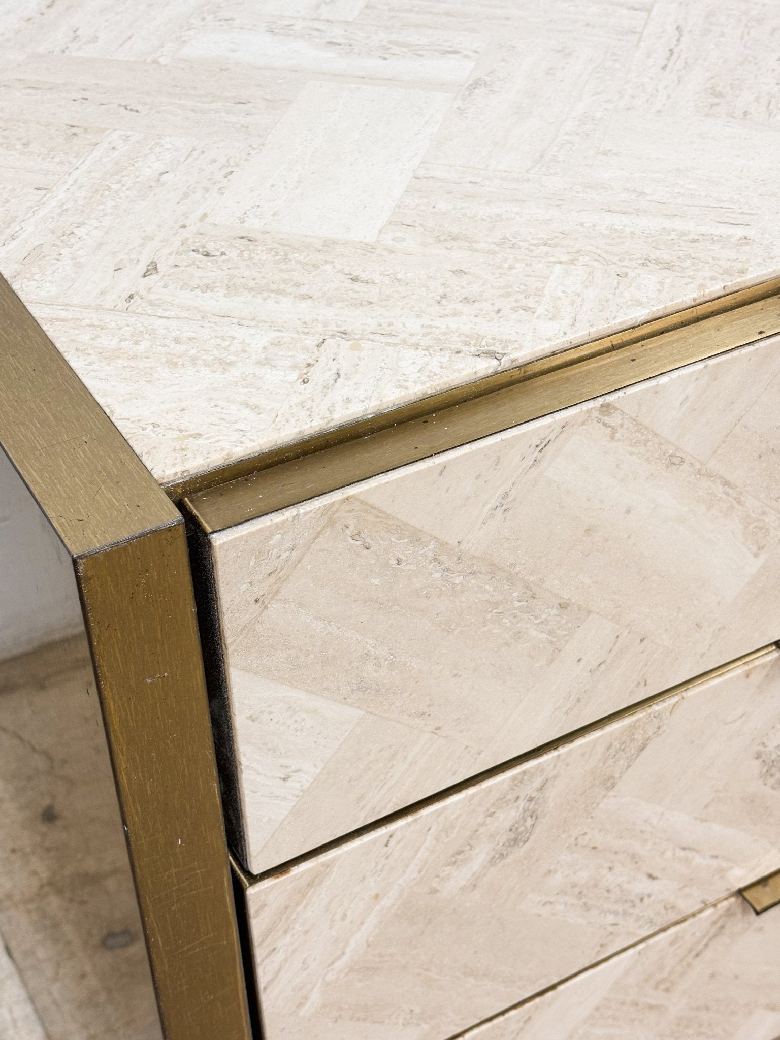 Ello Travertine + Brushed Brass Credenza - Rehaus
