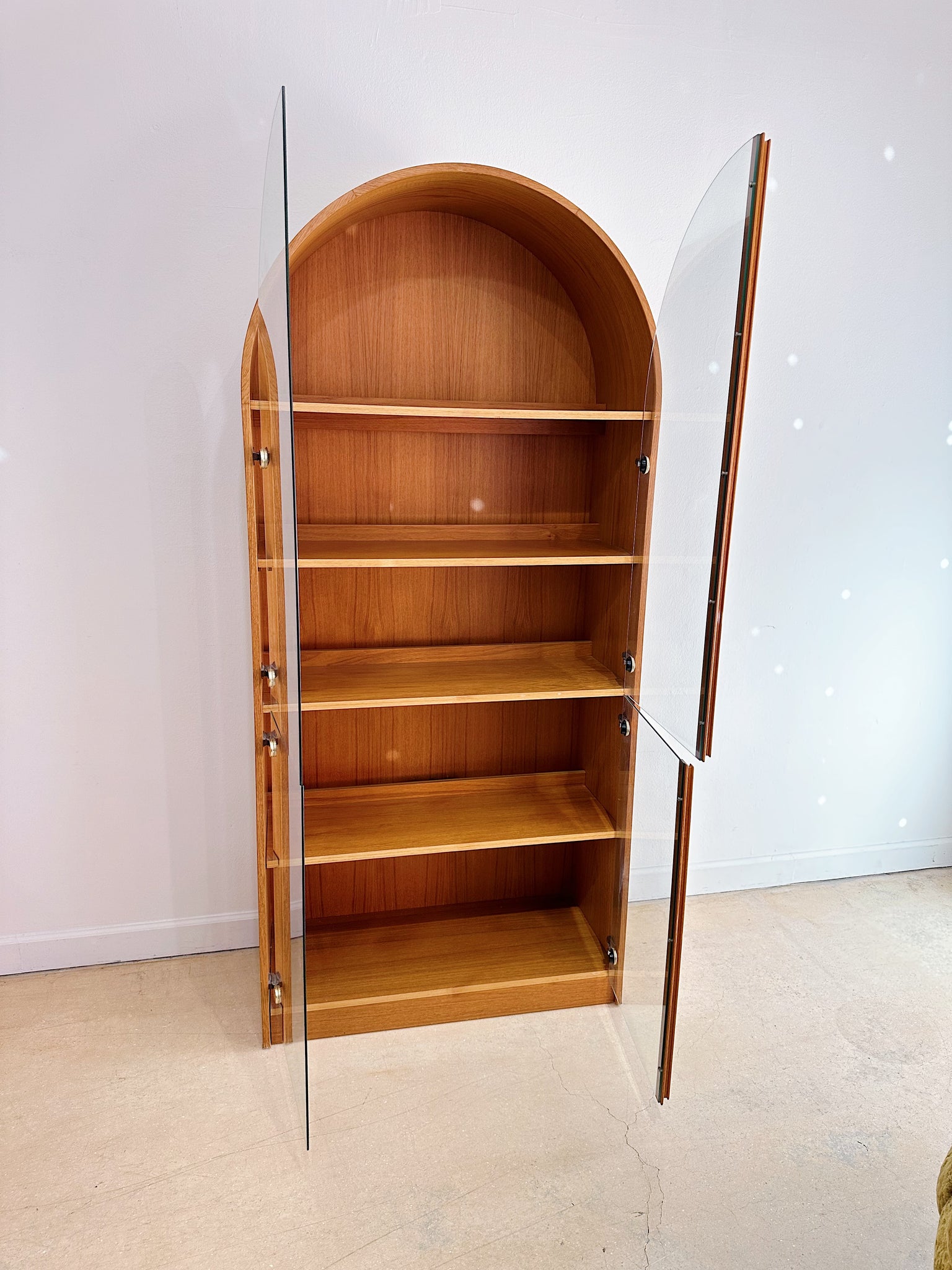 Wood Arch Glass Bookcase Cabinet, made in Belgium
