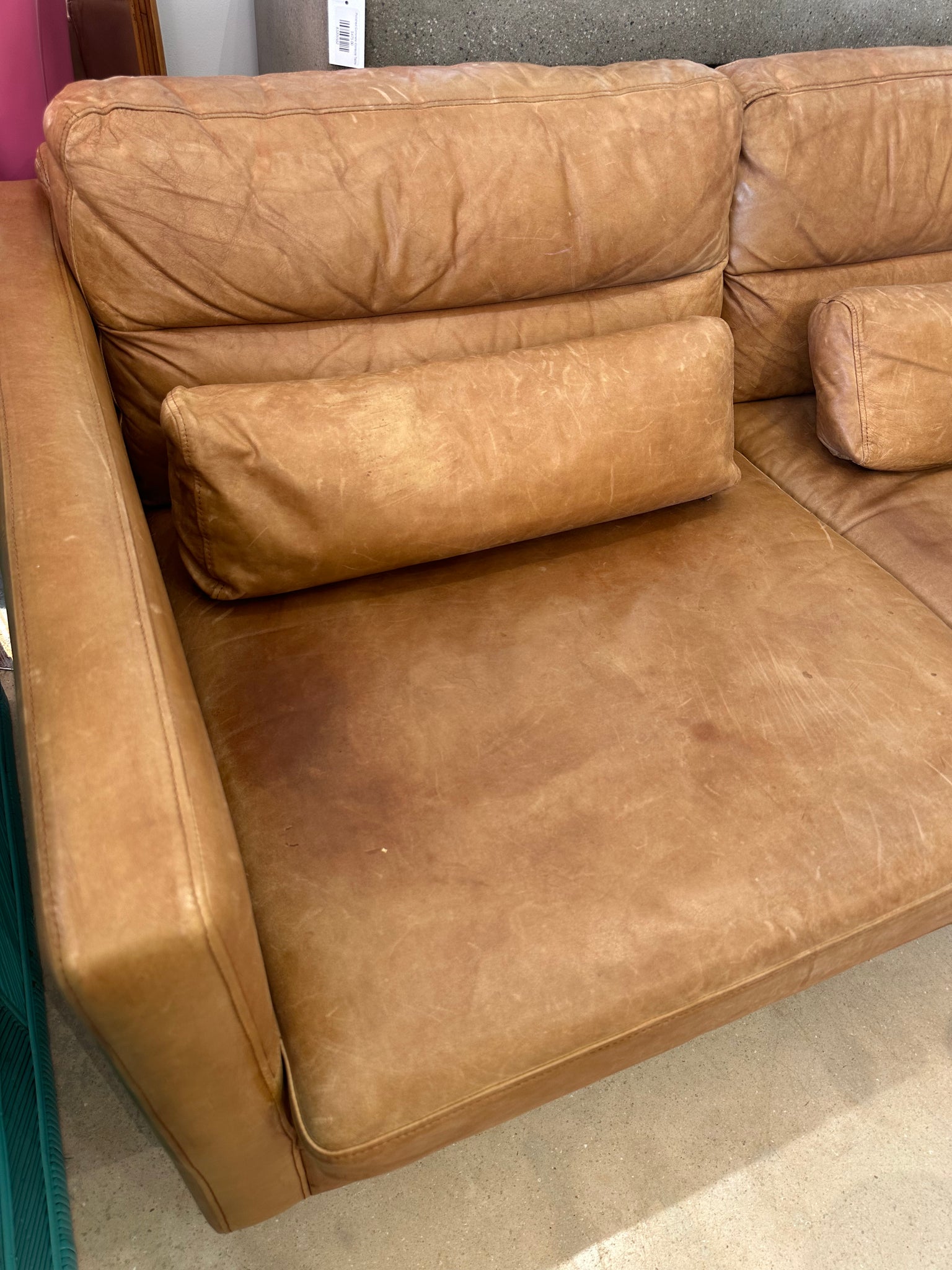 Honey Leather Sofa, by West Elm