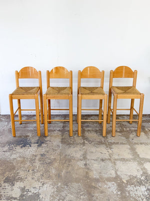 Italian Wood + Rush Barstools (x4)