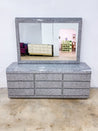 Marbled Gray Laminate Lowboy Dresser & Mirror - Rehaus