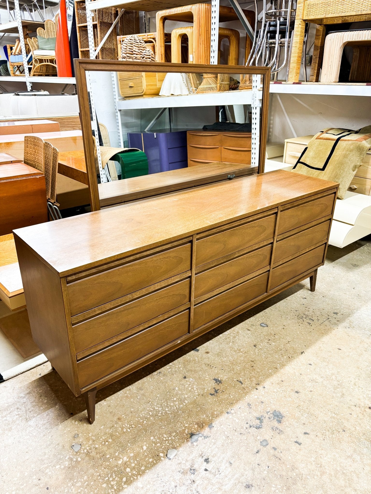 MCM Wood 9-Drawer Lowboy & Mirror Rehaus MCM Wood 9-Drawer Lowboy & Mirror Rehaus