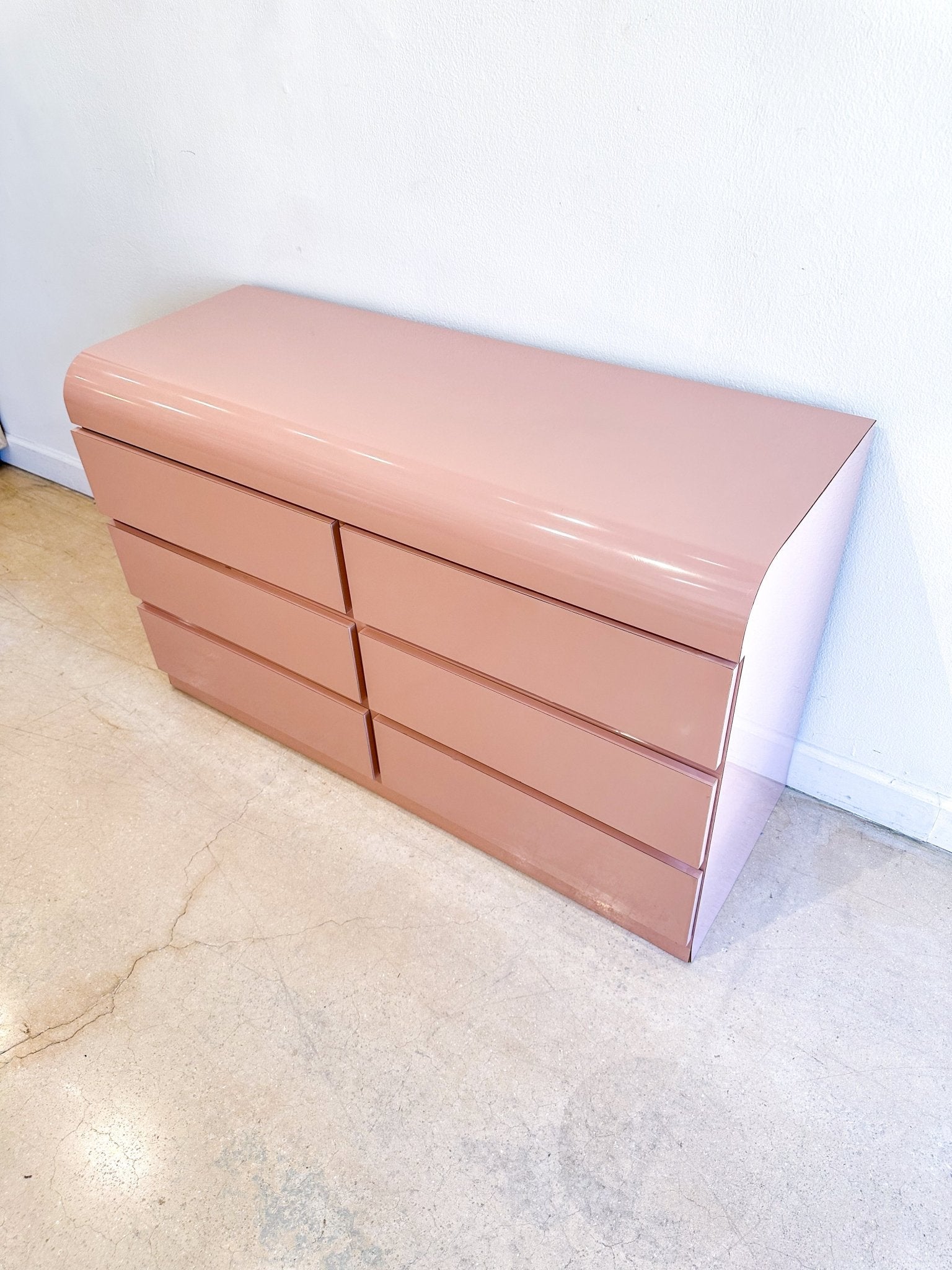 pink laminate dresser Postmodern Pink Gloss Laminate Waterfall Dresser