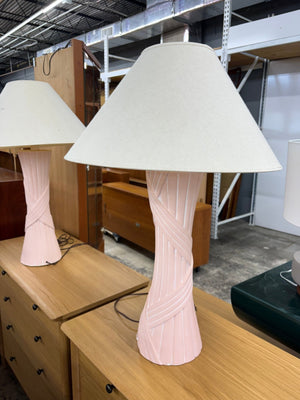 Pink Plaster Faux Rattan Lamp Set