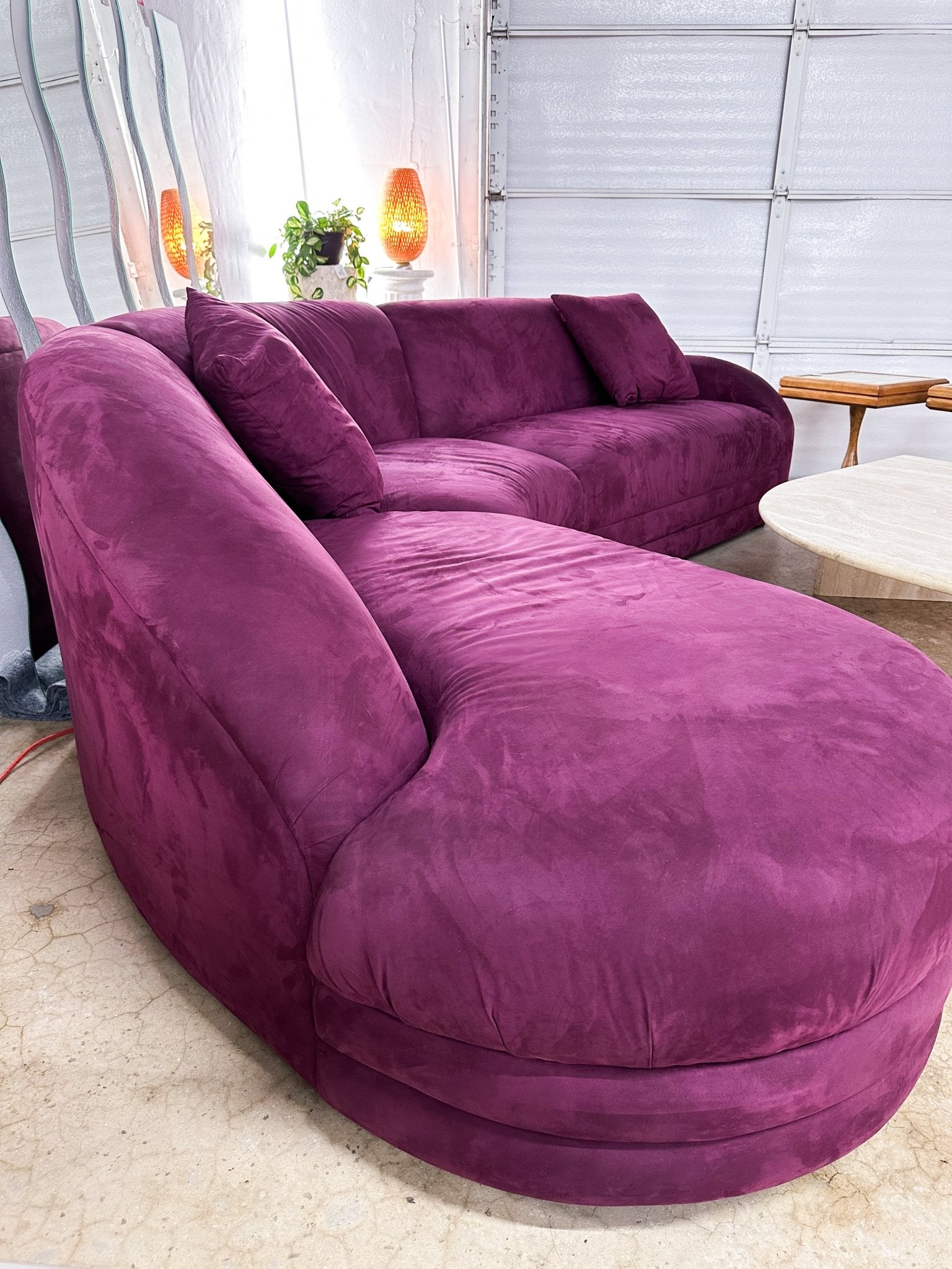 Purple Suede Curved Sectional - Rehaus