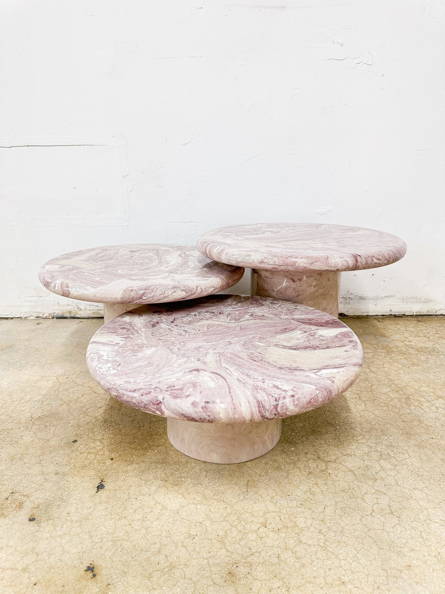 Purple Swirl Resin Mushroom Nesting Coffee Table Set - Rehaus