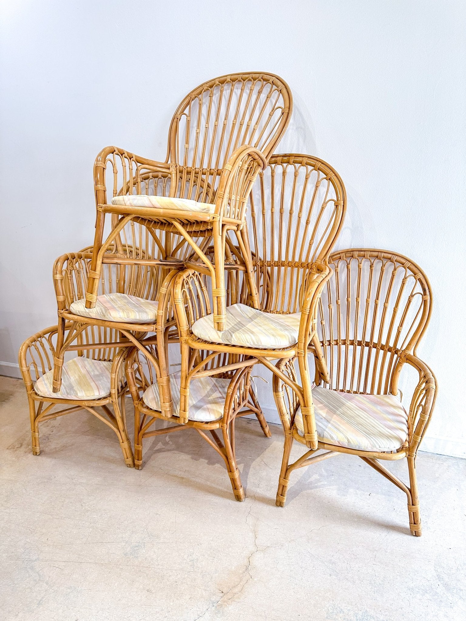 Rattan Fan - back Dining Chairs (x6) - Rehaus