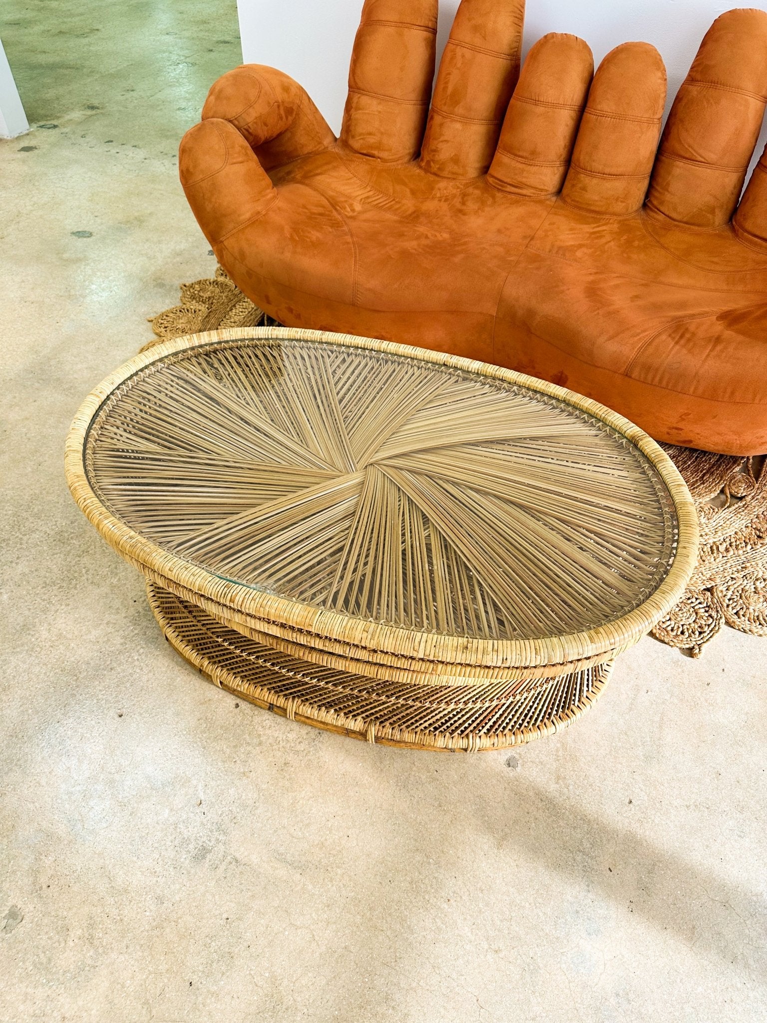 Rattan Hourglass Oval Coffee Table - Rehaus