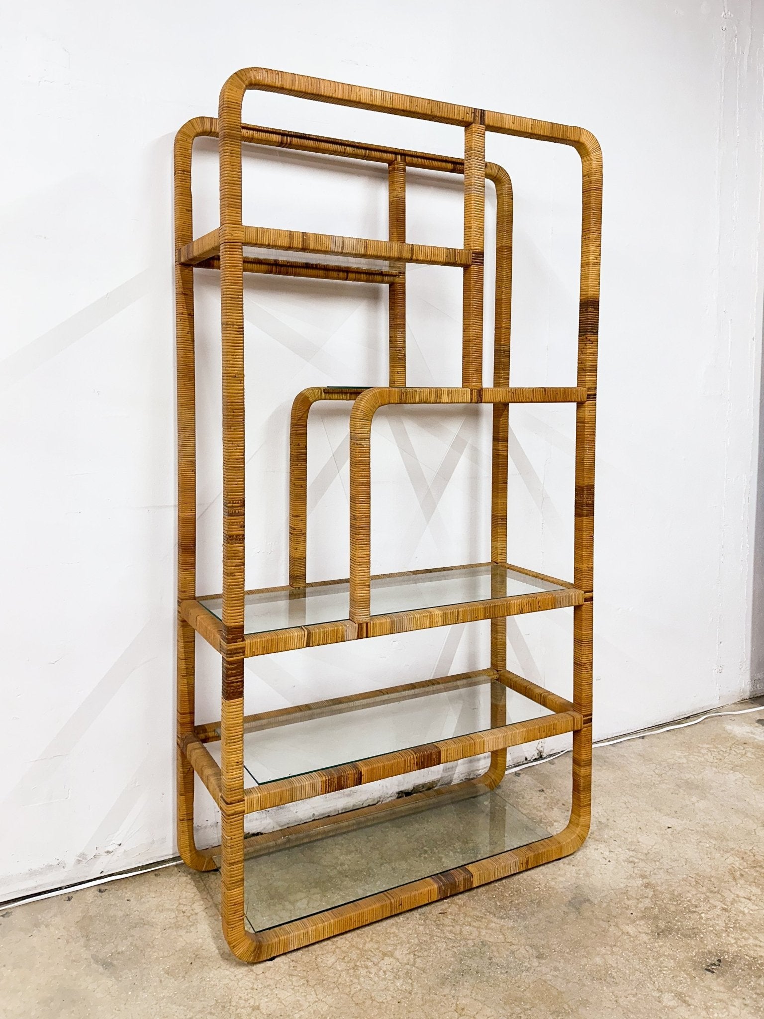 Rattan - wrapped Curved Etagere / Shelf - Rehaus