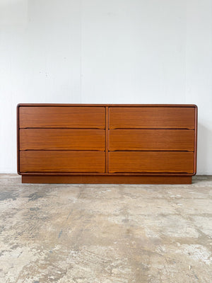 Six-Drawer Danish Dark Teak Lowboy Dresser