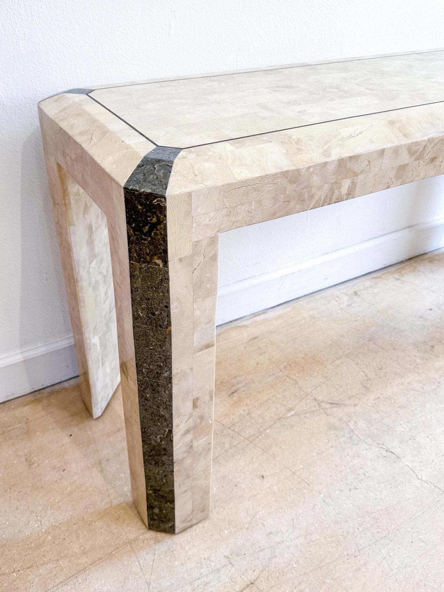 Tesselated Stone + Brass Inlay Console Table - Rehaus