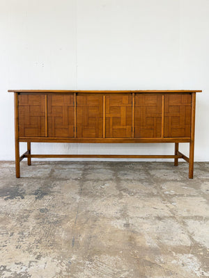 Travertine Inlay Oak Parquetry Credenza