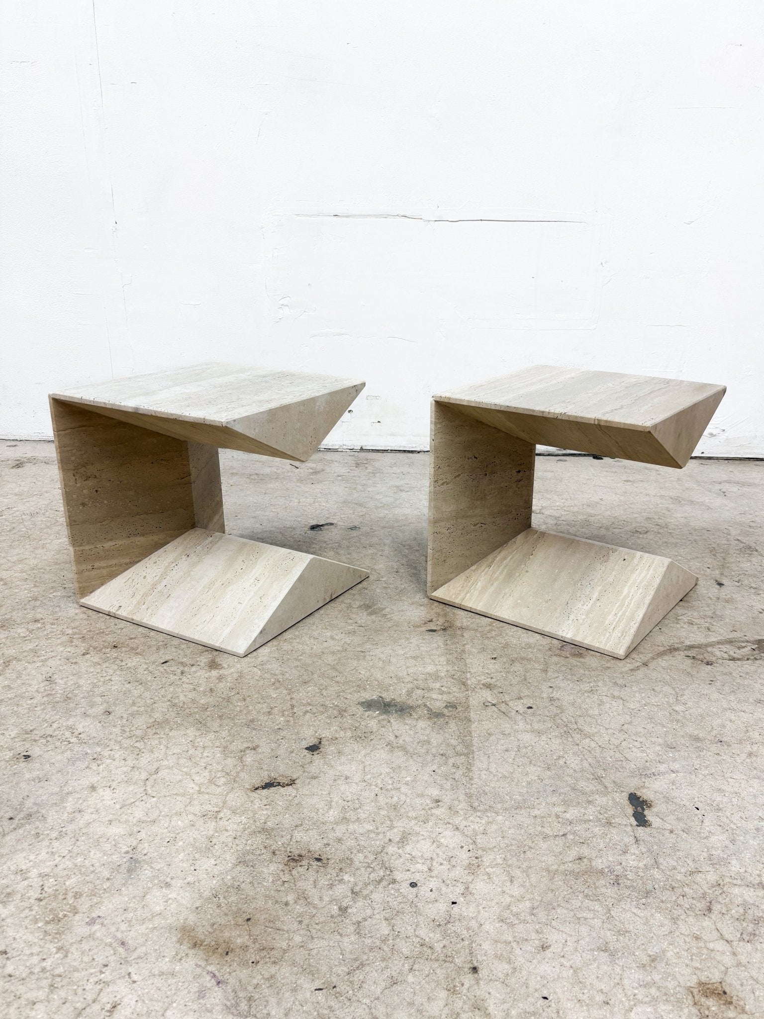 Travertine Stone Angular Side Table Set - Rehaus