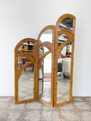 Trifold Bamboo Palms Mirror Screen
