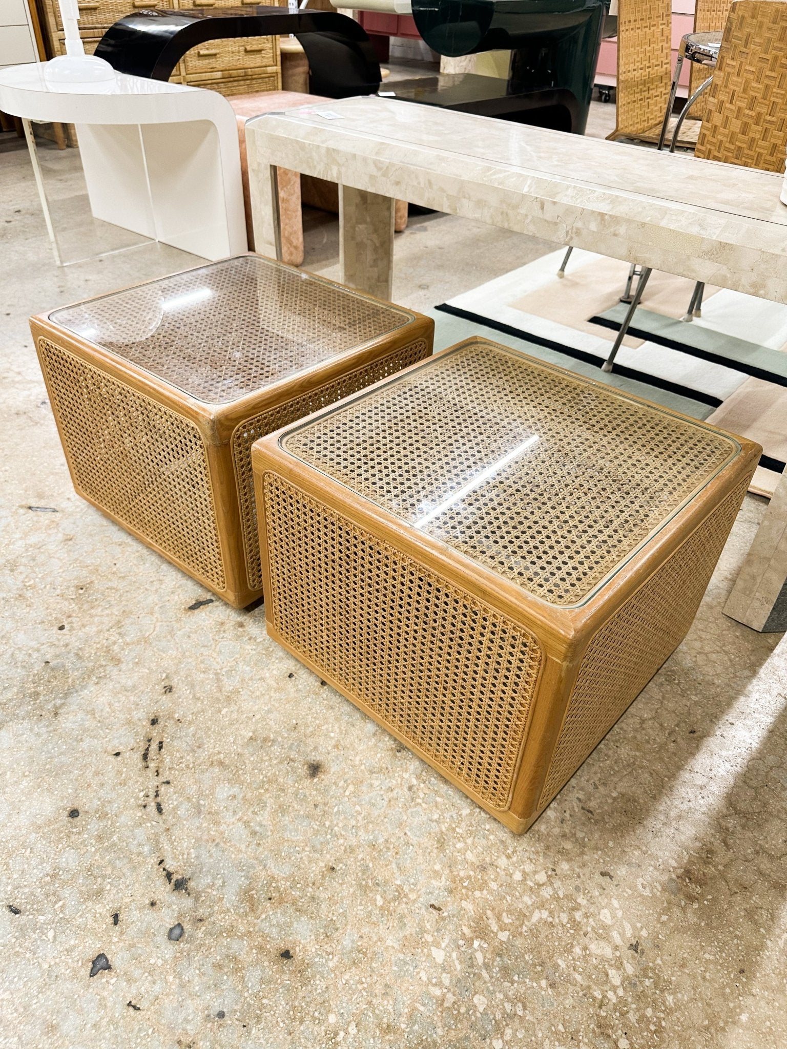 Wheeled Cane Cube Side Tables - Rehaus