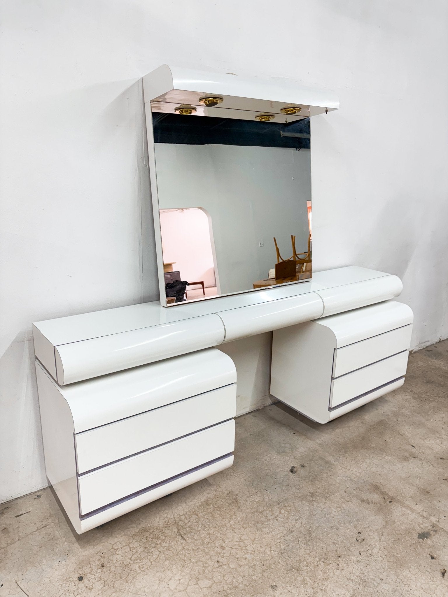 White Laminate Vanity + Mirror - Rehaus