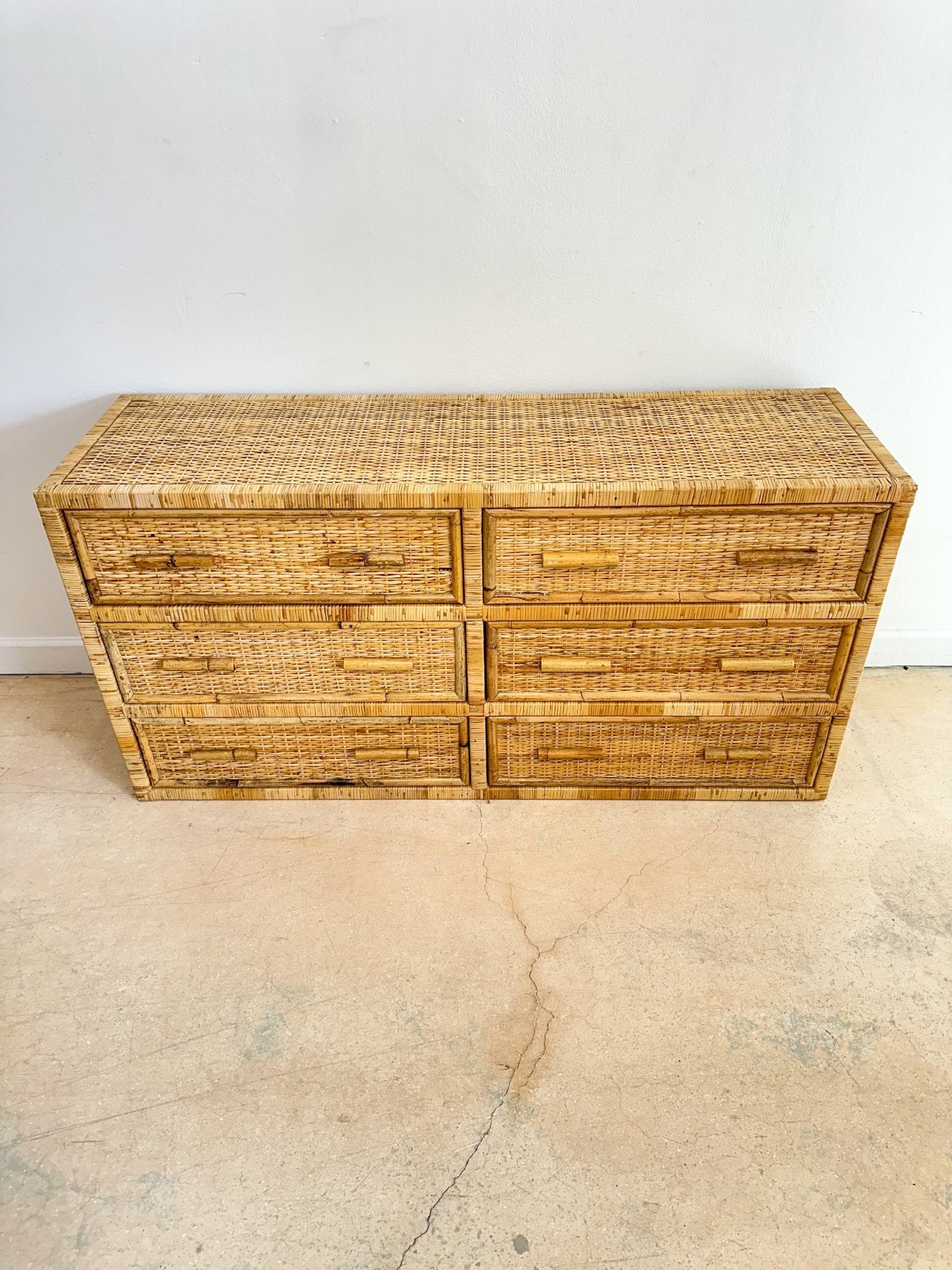 Woven Rattan - wrapped Lowboy Dresser - Rehaus