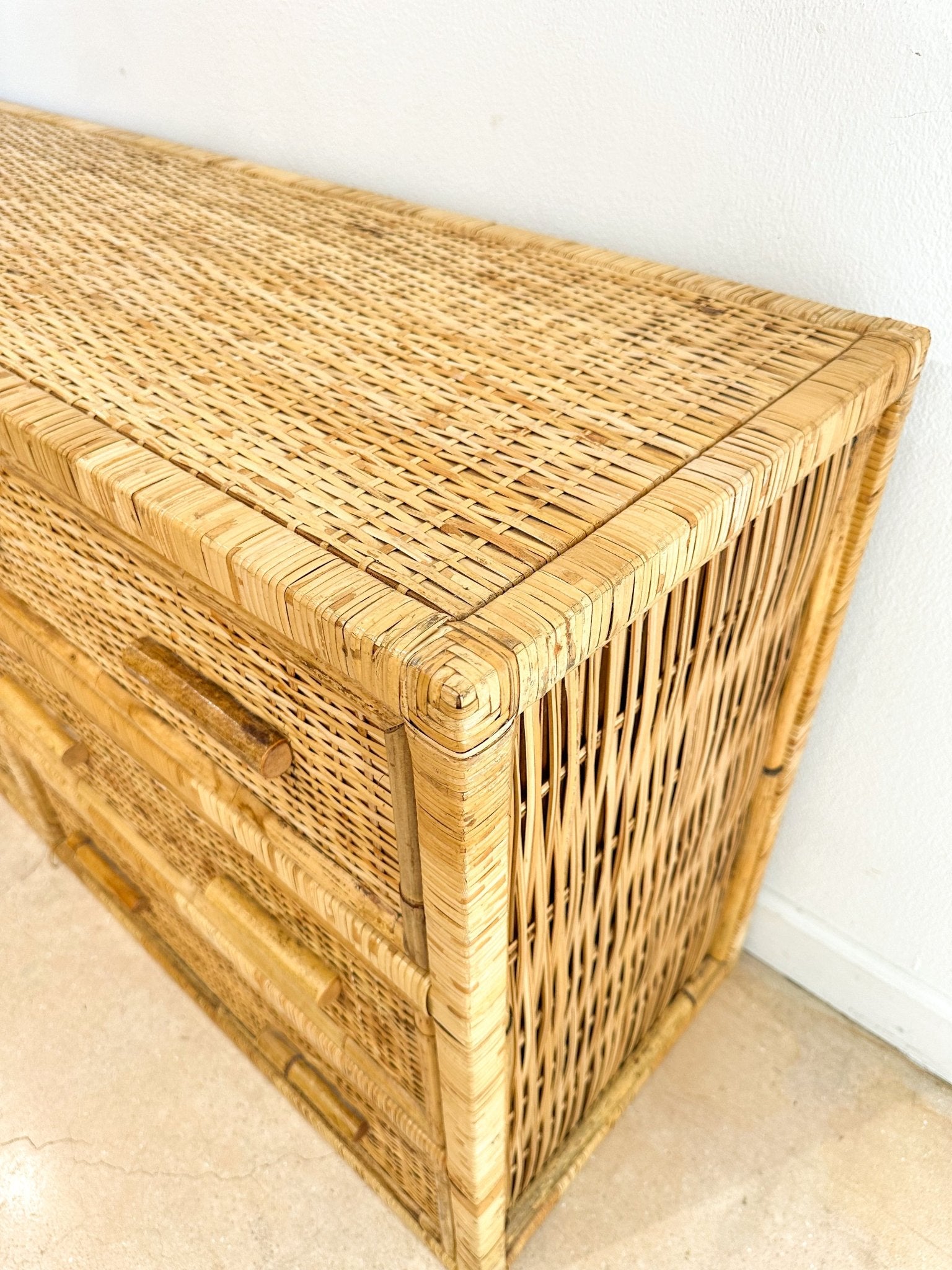 Woven Rattan-wrapped Lowboy Dresser – Rehaus