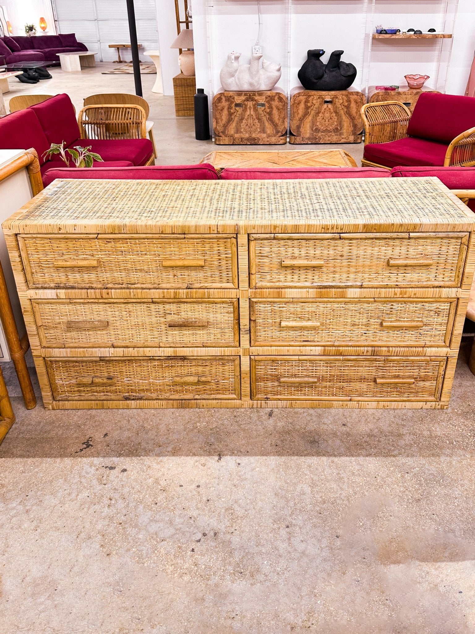 Woven Rattan - wrapped Lowboy Dresser - Rehaus