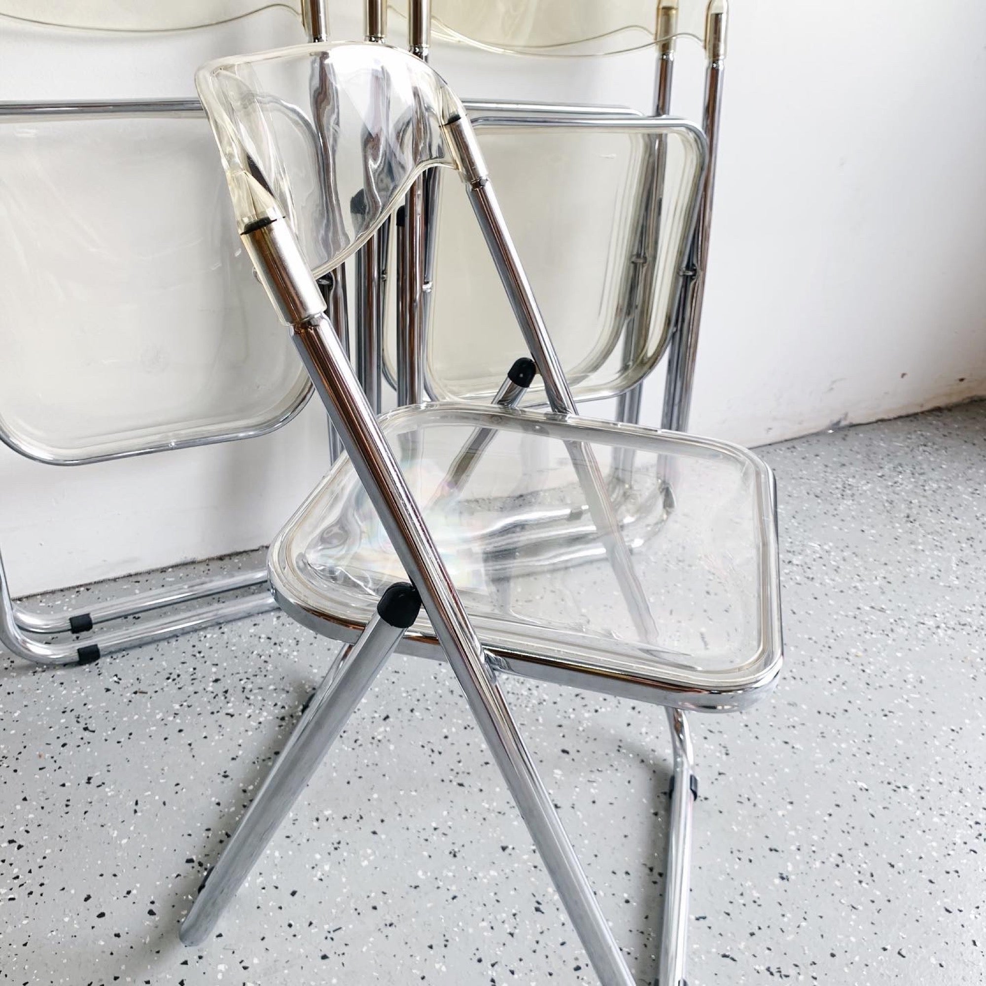 Acrylic & Chrome Folding Chairs (x4) - Rehaus