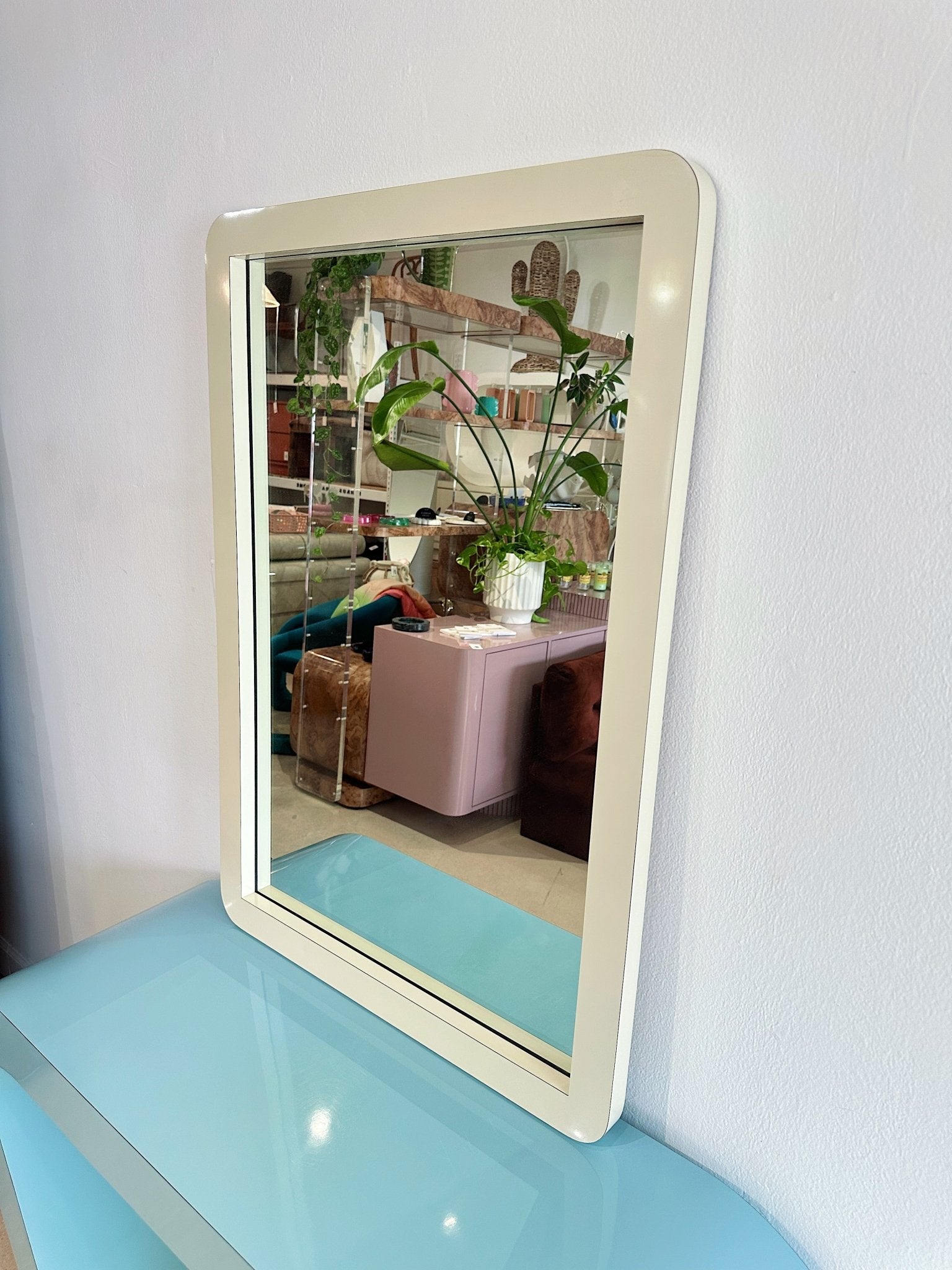 Beige Laminate Rounded Mirror - Rehaus