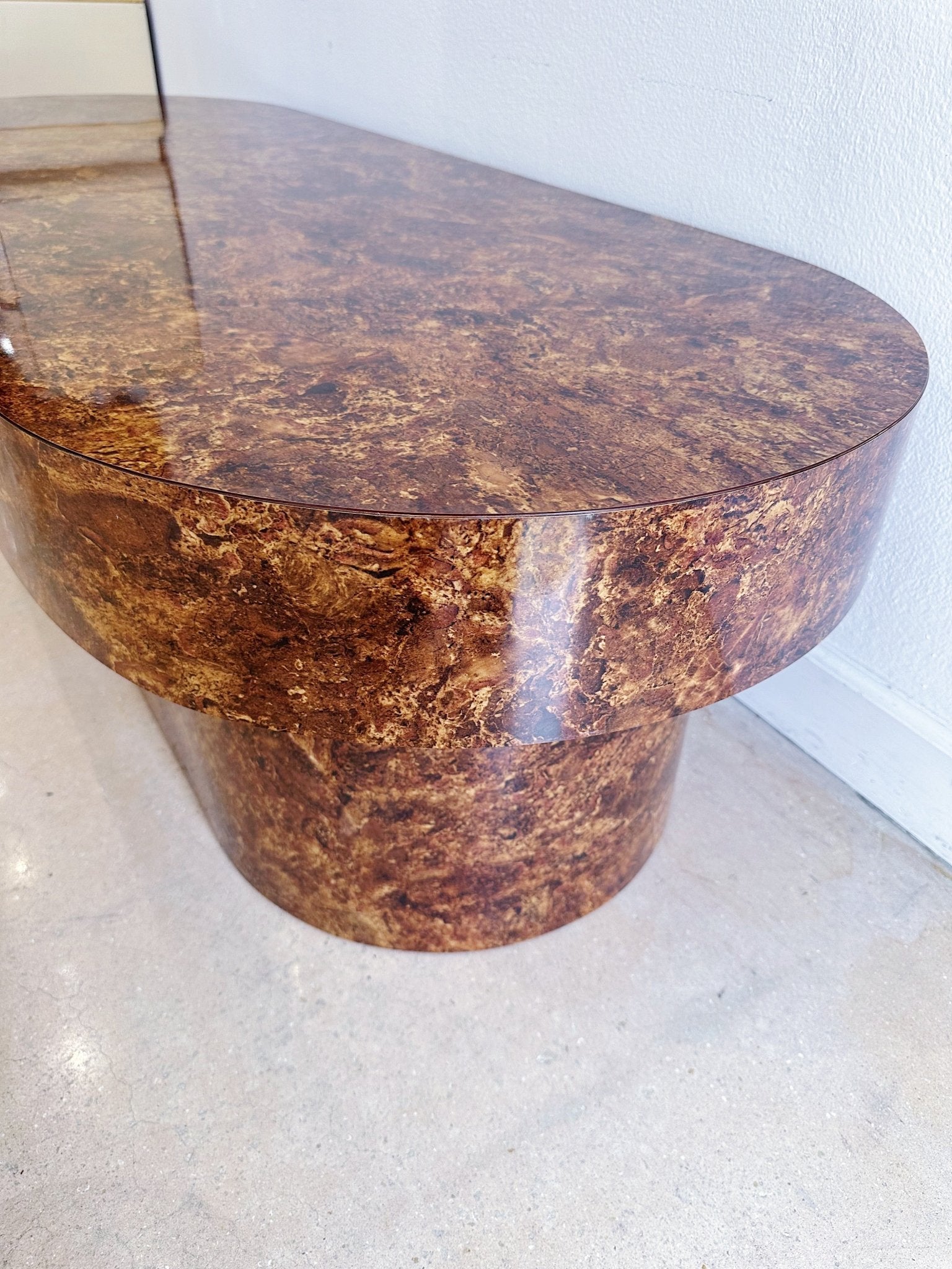 Burled Mahogany Laminate Oval Coffee Table - Rehaus